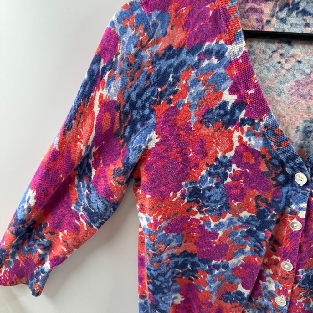 Floral Button Front Cardigan Top Multicolor Cotton Blend Approx Size Large - Picture 4 of 7